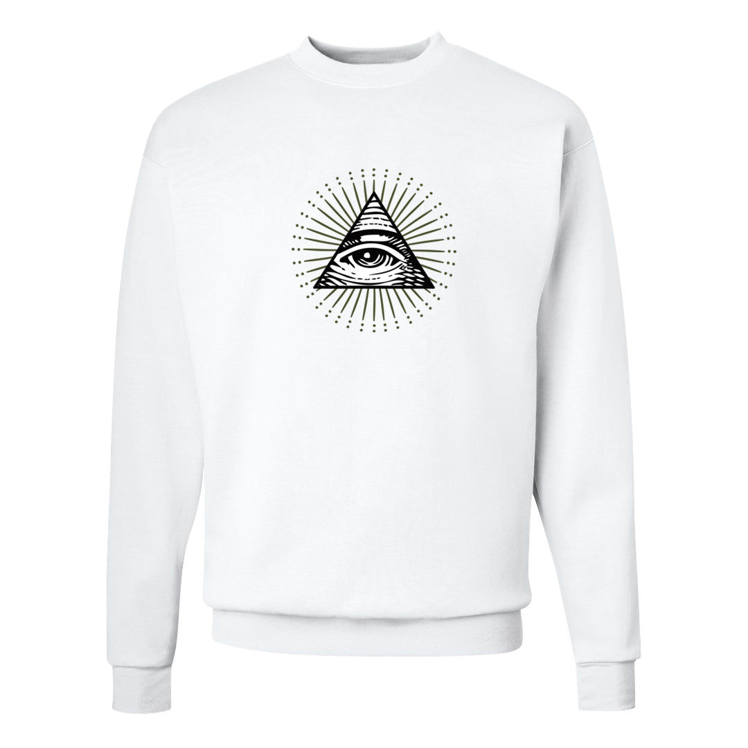 Medium Olive 1s Crewneck Sweatshirt | All Seeing Eye, White