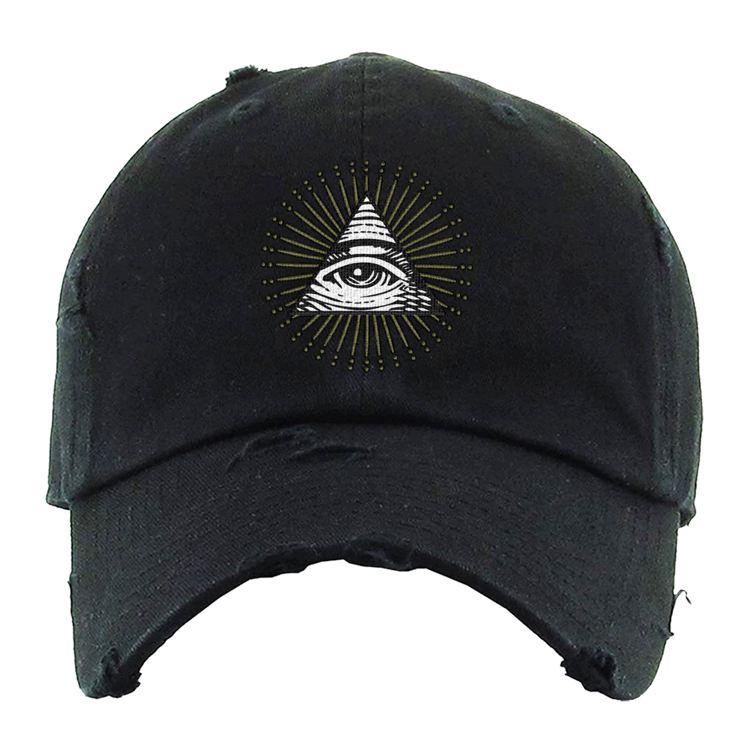 Medium Olive 1s Distressed Dad Hat | All Seeing Eye, Black