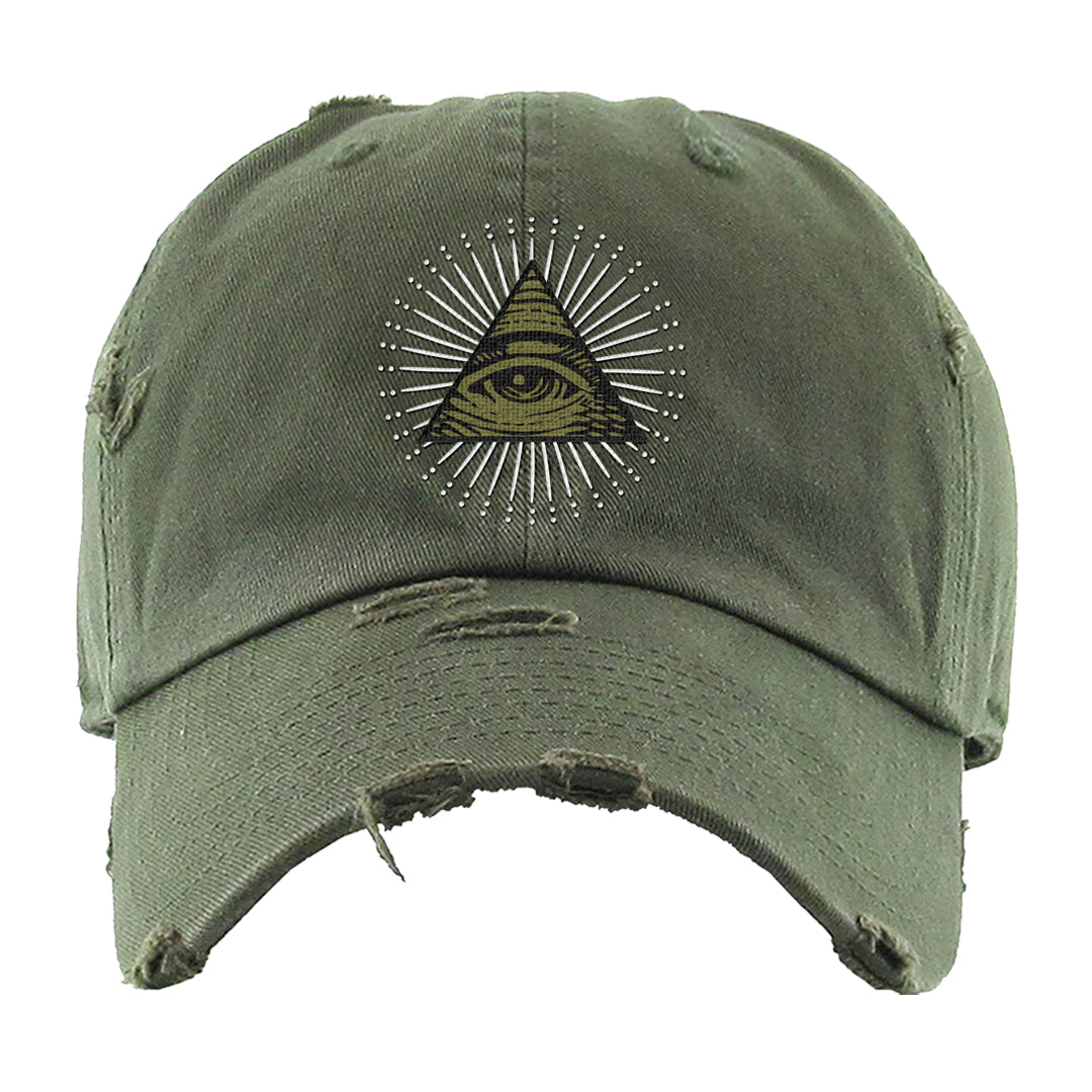 Medium Olive 1s Distressed Dad Hat | All Seeing Eye, Olive