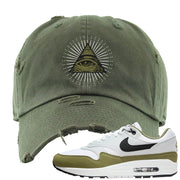 Medium Olive 1s Distressed Dad Hat | All Seeing Eye, Olive