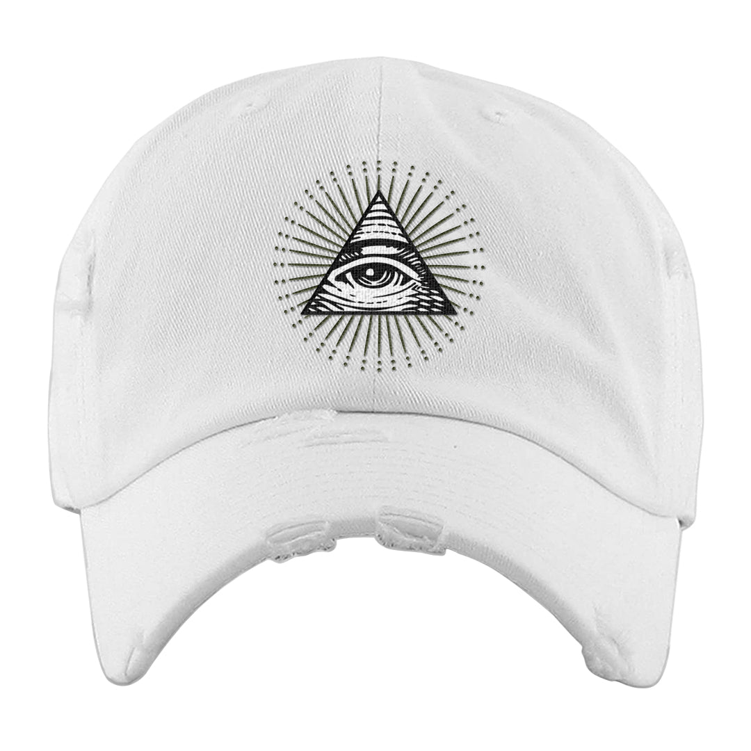 Medium Olive 1s Distressed Dad Hat | All Seeing Eye, White