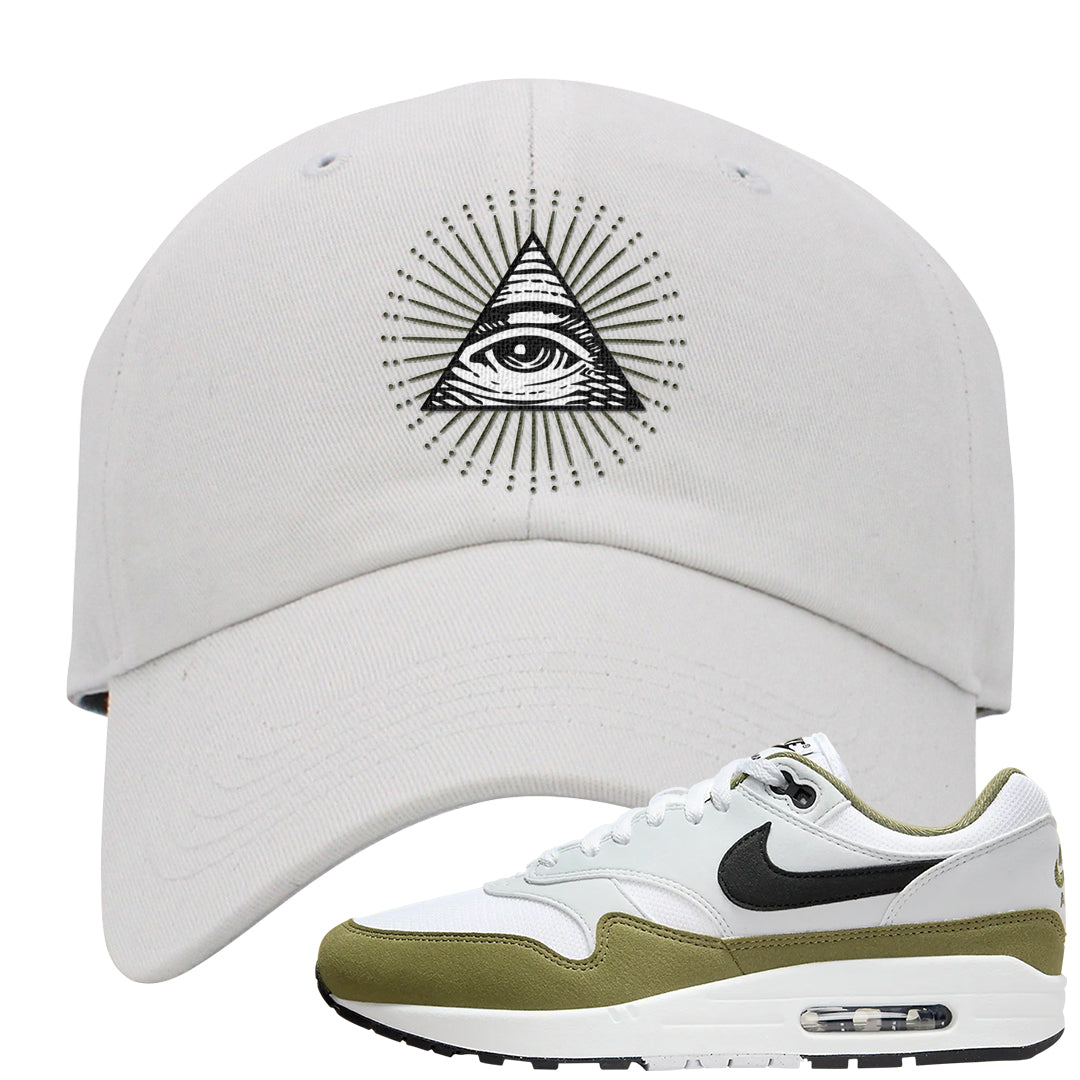 Medium Olive 1s Dad Hat | All Seeing Eye, White
