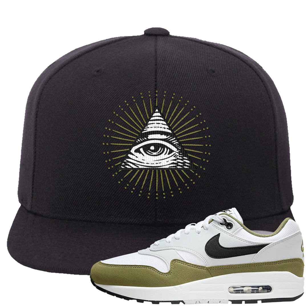 Medium Olive 1s Snapback Hat | All Seeing Eye, Black