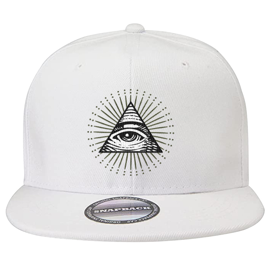 Medium Olive 1s Snapback Hat | All Seeing Eye, White