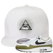 Medium Olive 1s Snapback Hat | All Seeing Eye, White