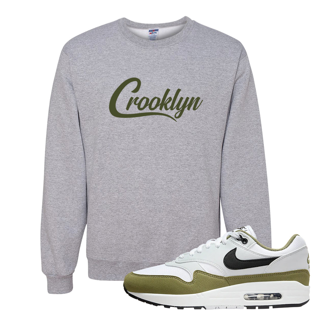 Medium Olive 1s Crewneck Sweatshirt | Crooklyn, Ash