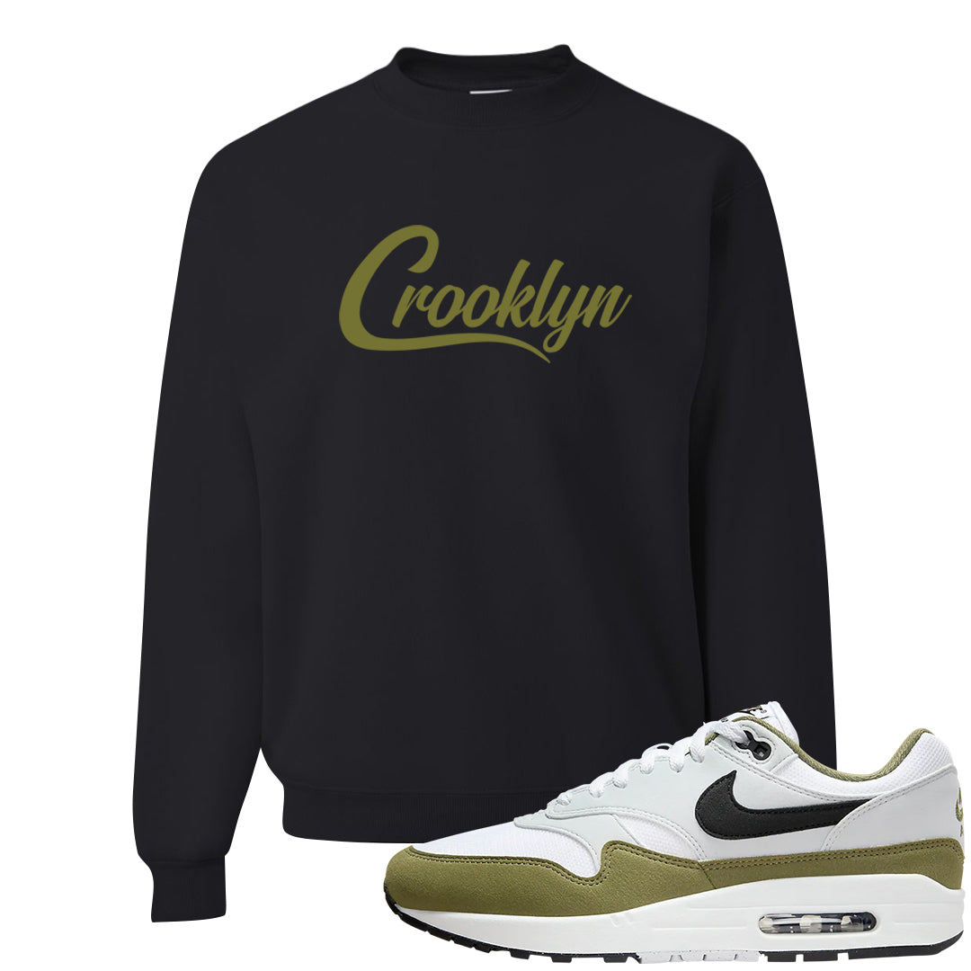 Medium Olive 1s Crewneck Sweatshirt | Crooklyn, Black