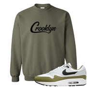 Medium Olive 1s Crewneck Sweatshirt | Crooklyn, Military Green