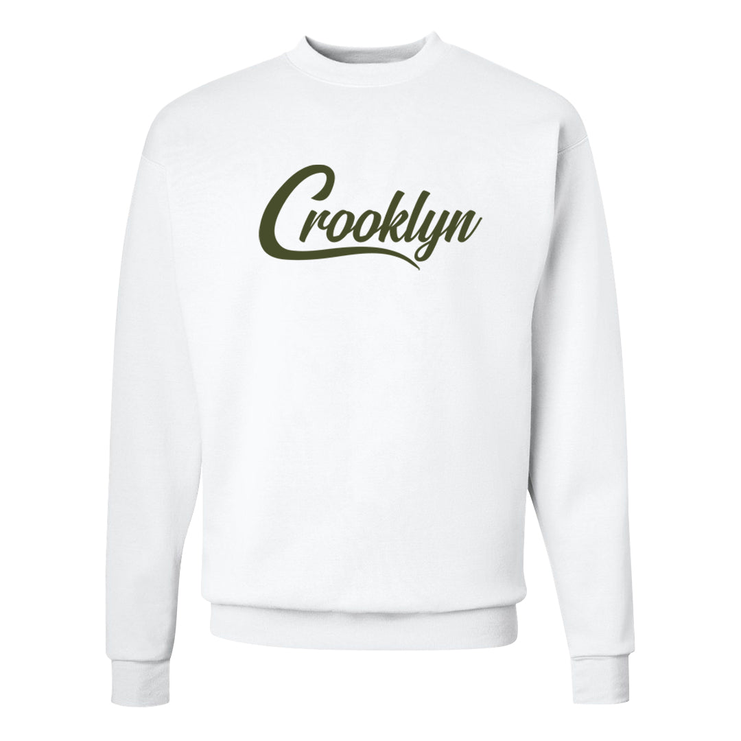 Medium Olive 1s Crewneck Sweatshirt | Crooklyn, White