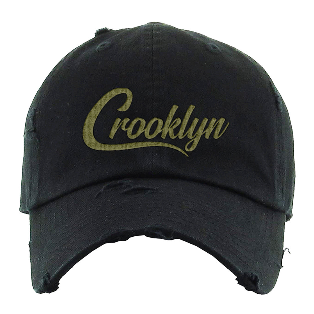 Medium Olive 1s Distressed Dad Hat | Crooklyn, Black