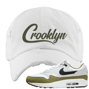 Medium Olive 1s Distressed Dad Hat | Crooklyn, White