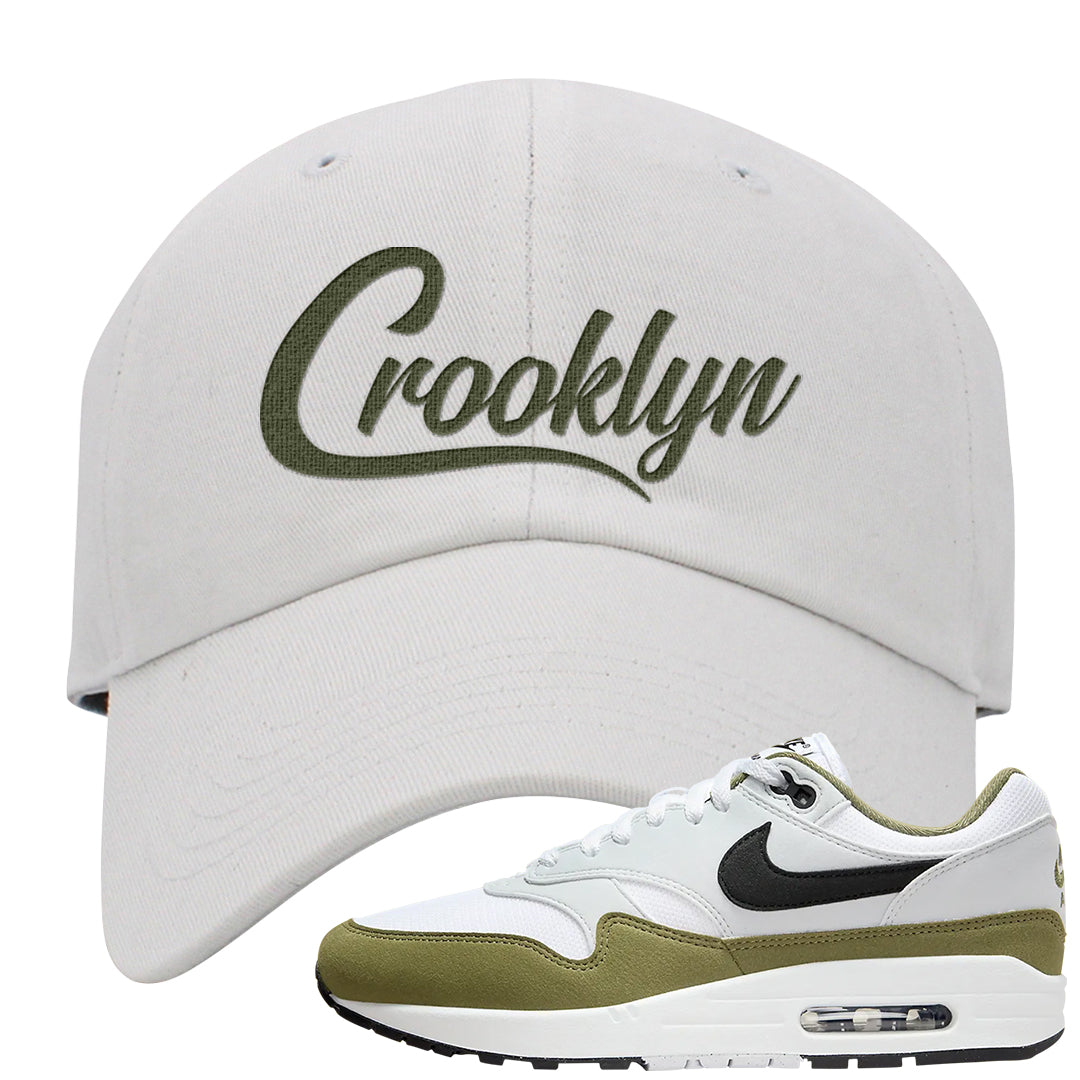 Medium Olive 1s Dad Hat | Crooklyn, White