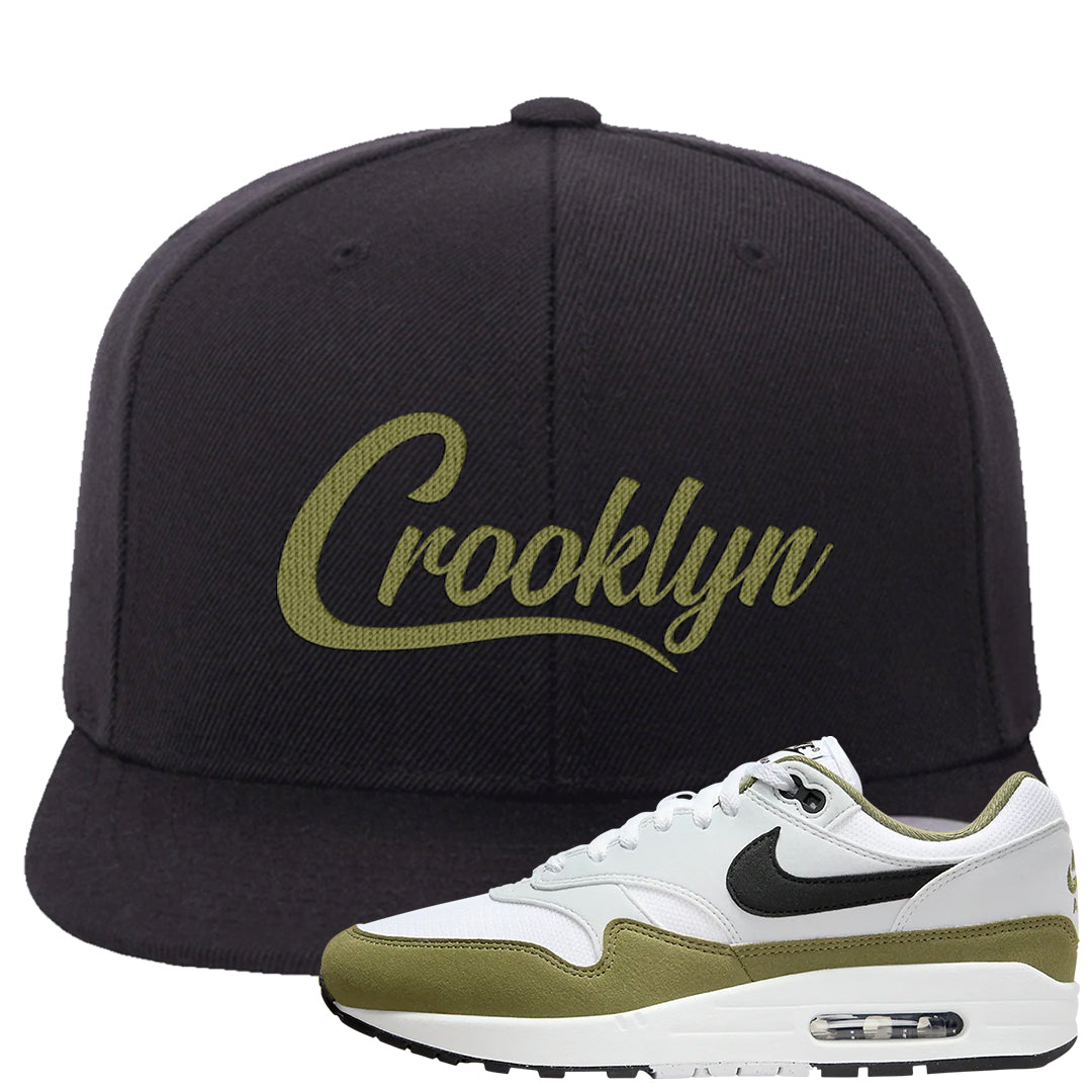 Medium Olive 1s Snapback Hat | Crooklyn, Black