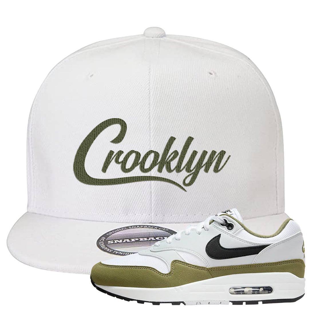 Medium Olive 1s Snapback Hat | Crooklyn, White