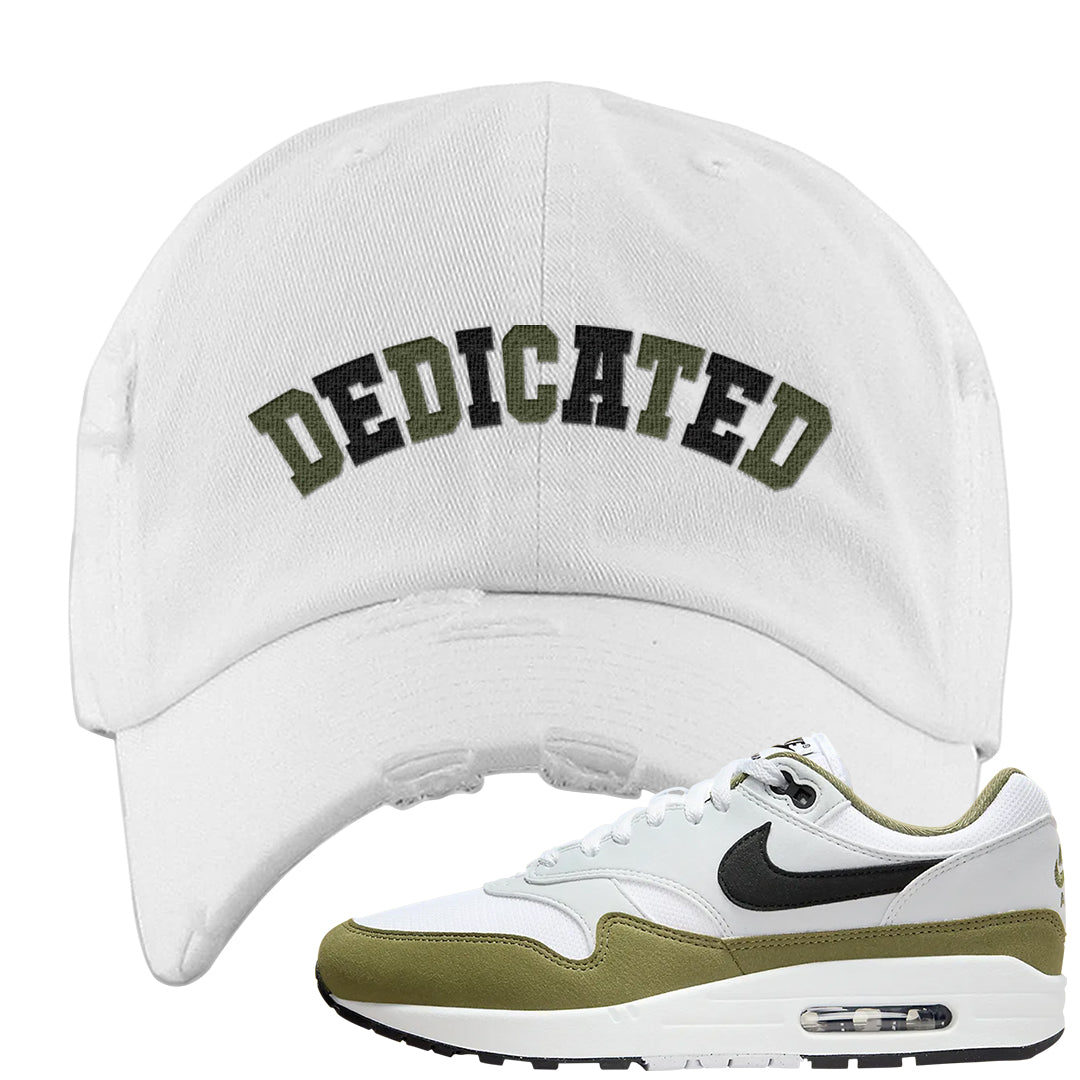 Medium Olive 1s Distressed Dad Hat | Dedicated, White