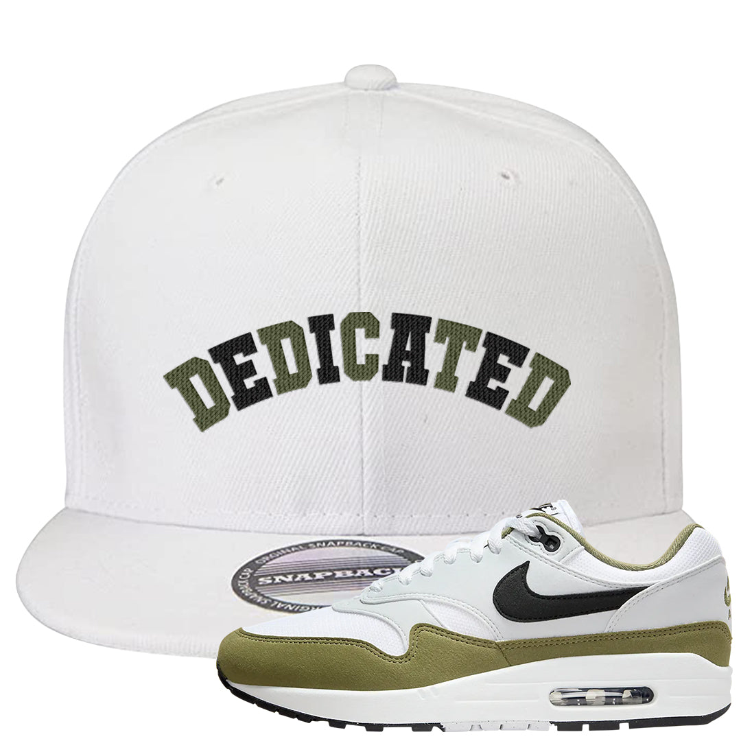 Medium Olive 1s Snapback Hat | Dedicated, White