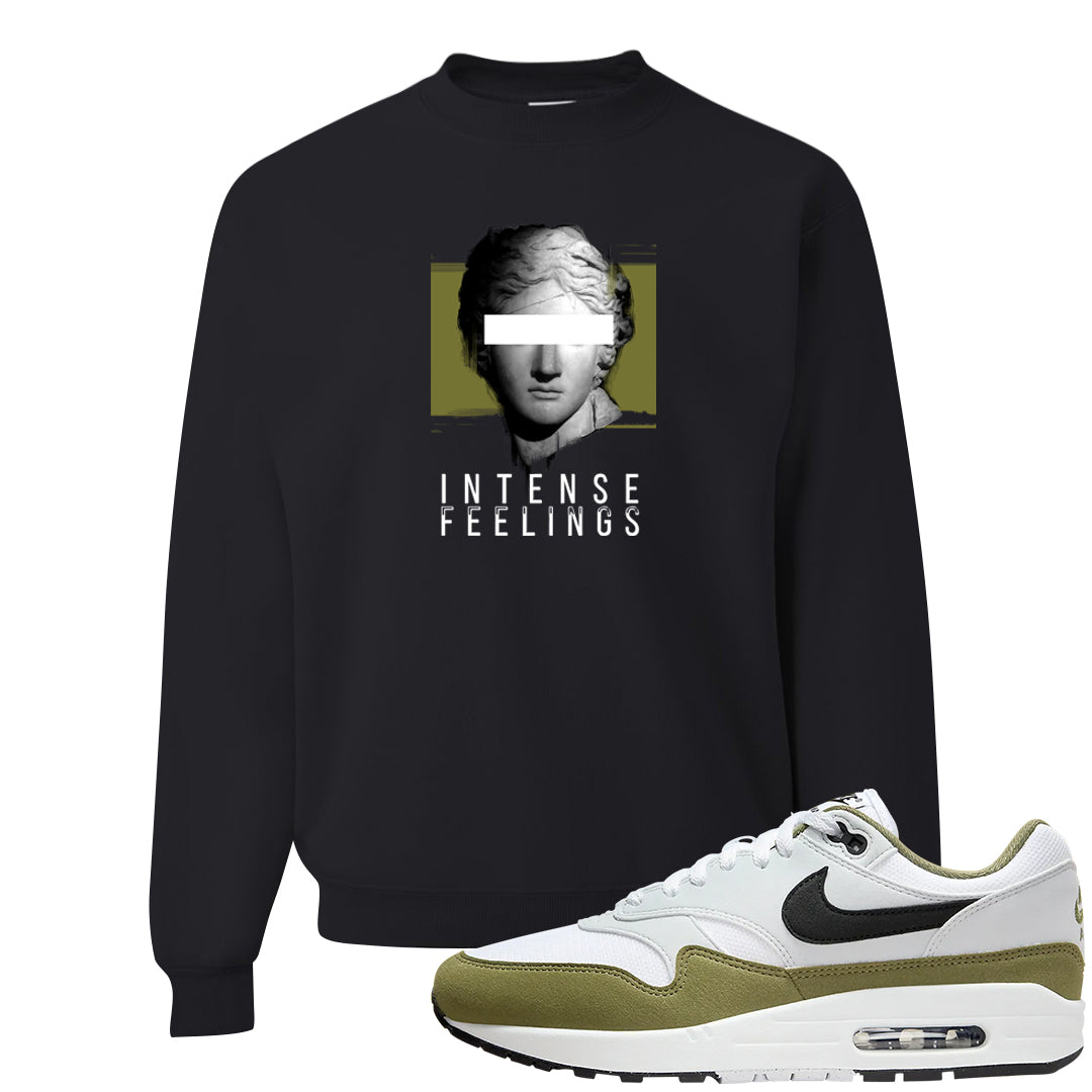 Medium Olive 1s Crewneck Sweatshirt | Intense Feelings, Black