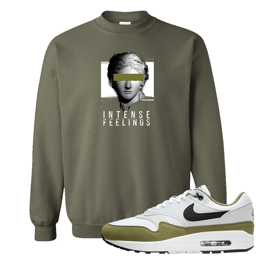 Medium Olive 1s Crewneck Sweatshirt | Intense Feelings, Military Green