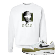 Medium Olive 1s Crewneck Sweatshirt | Intense Feelings, White