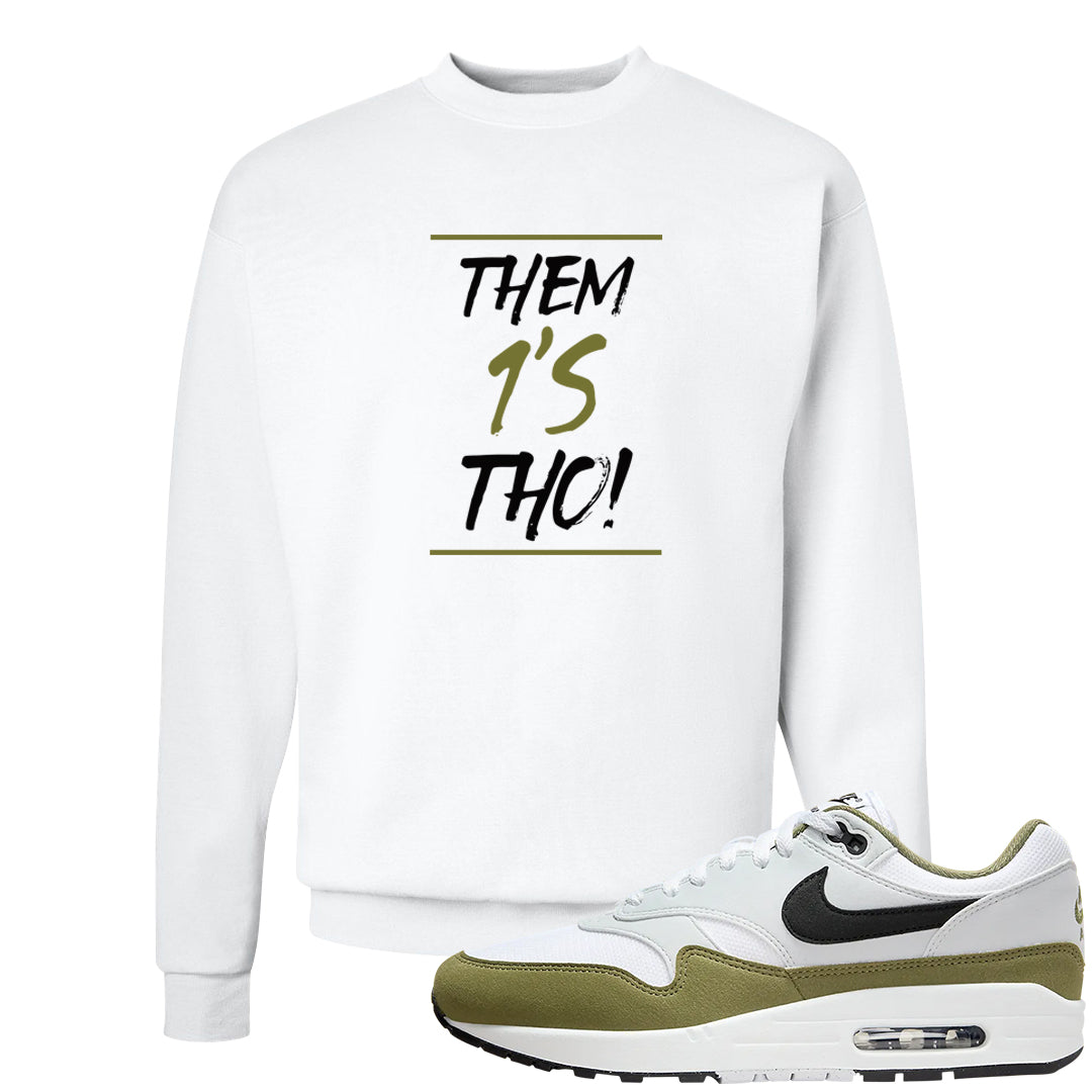 Medium Olive 1s Crewneck Sweatshirt | Them 1s Tho, White