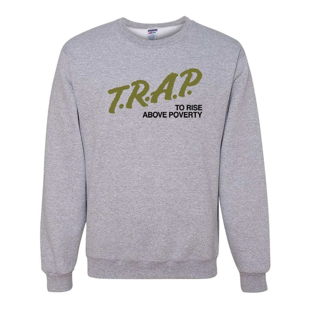 Medium Olive 1s Crewneck Sweatshirt | Trap To Rise Above Poverty, Ash