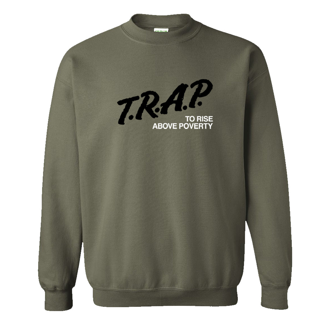 Medium Olive 1s Crewneck Sweatshirt | Trap To Rise Above Poverty, Military Green