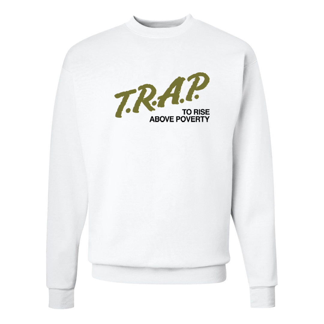 Medium Olive 1s Crewneck Sweatshirt | Trap To Rise Above Poverty, White