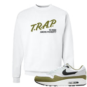 Medium Olive 1s Crewneck Sweatshirt | Trap To Rise Above Poverty, White