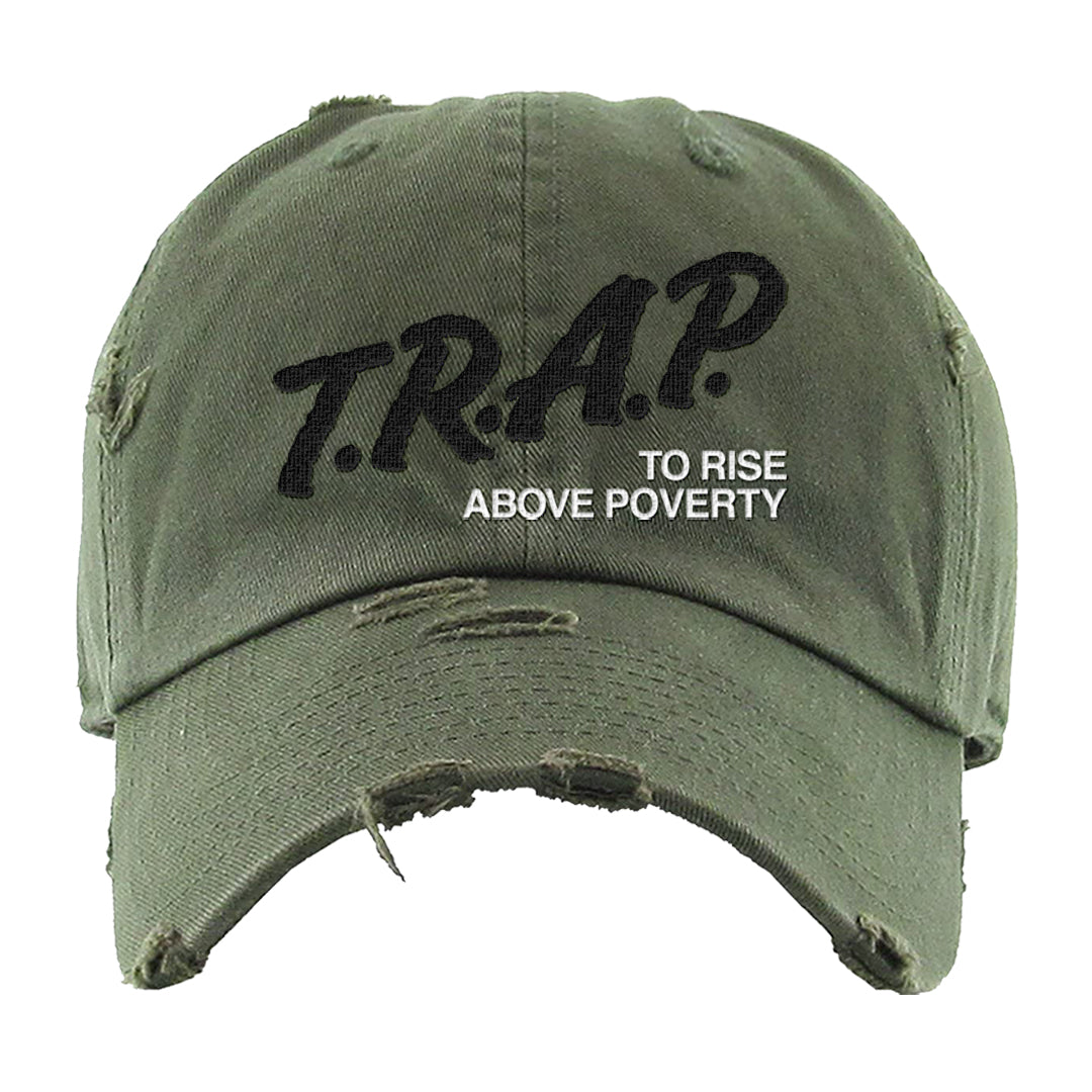 Medium Olive 1s Distressed Dad Hat | Trap To Rise Above Poverty, Olive