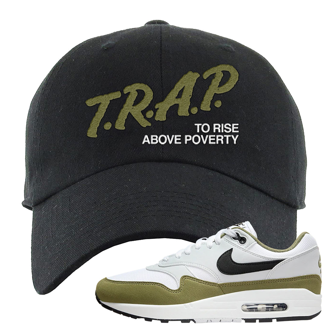 Medium Olive 1s Dad Hat | Trap To Rise Above Poverty, Black