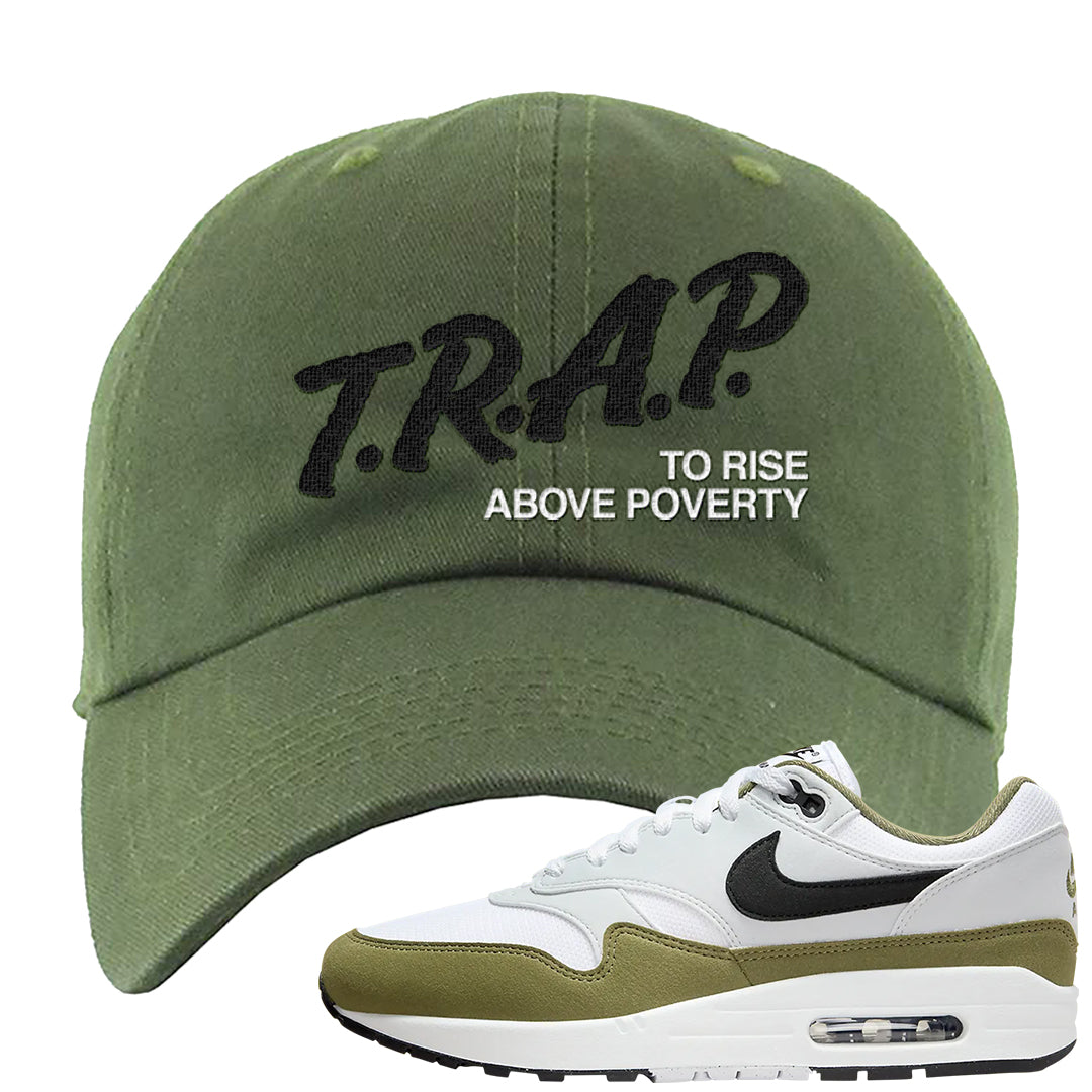 Medium Olive 1s Dad Hat | Trap To Rise Above Poverty, Olive