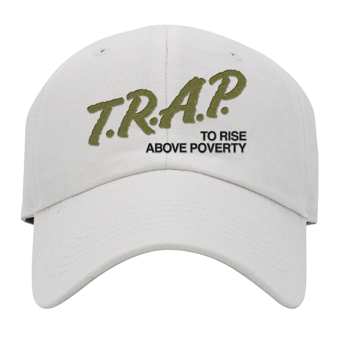 Medium Olive 1s Dad Hat | Trap To Rise Above Poverty, White