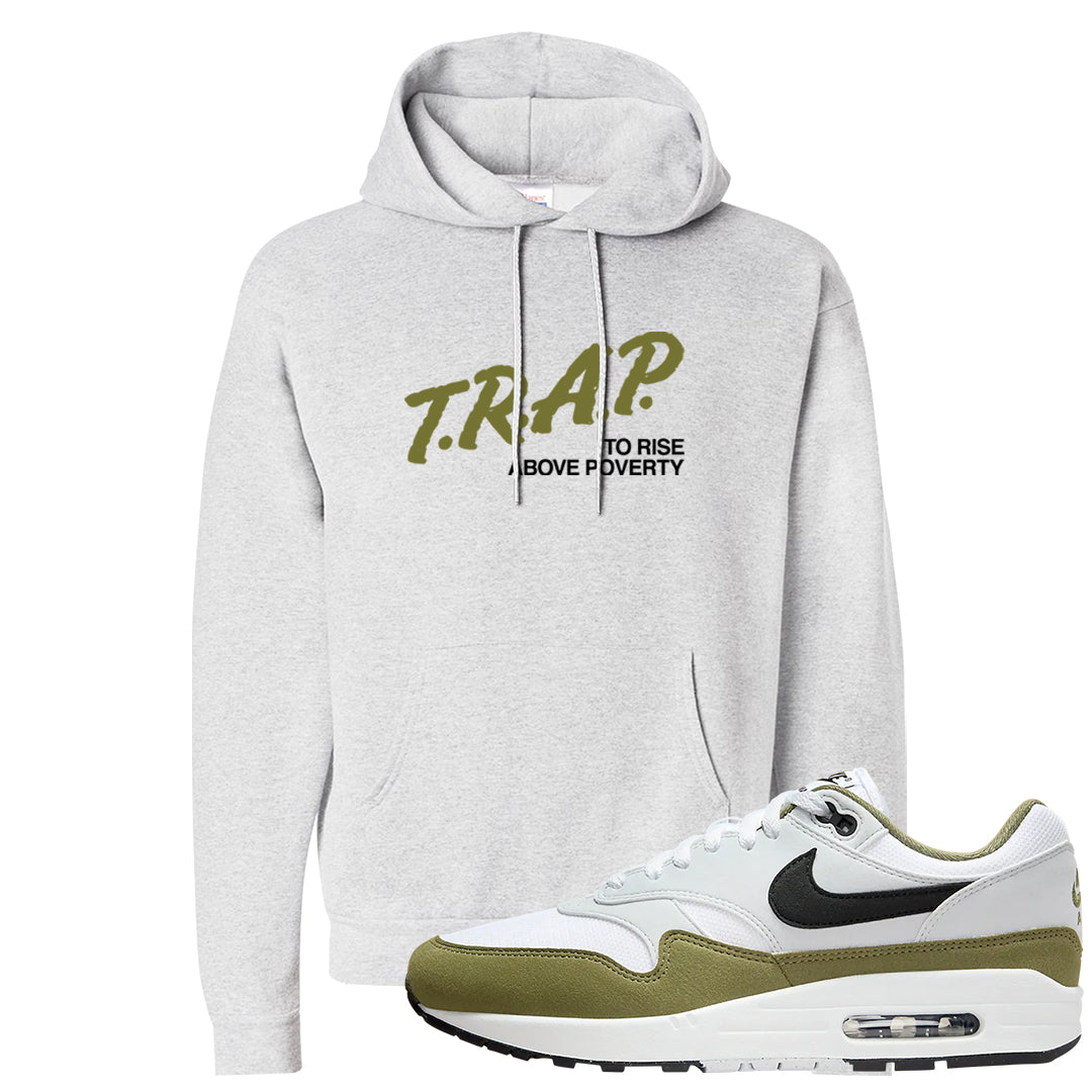 Medium Olive 1s Hoodie | Trap To Rise Above Poverty, Ash