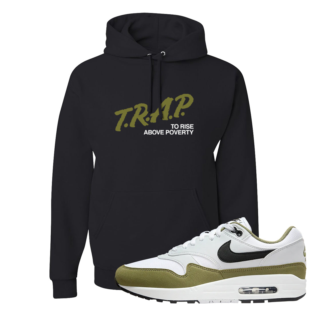 Medium Olive 1s Hoodie | Trap To Rise Above Poverty, Black