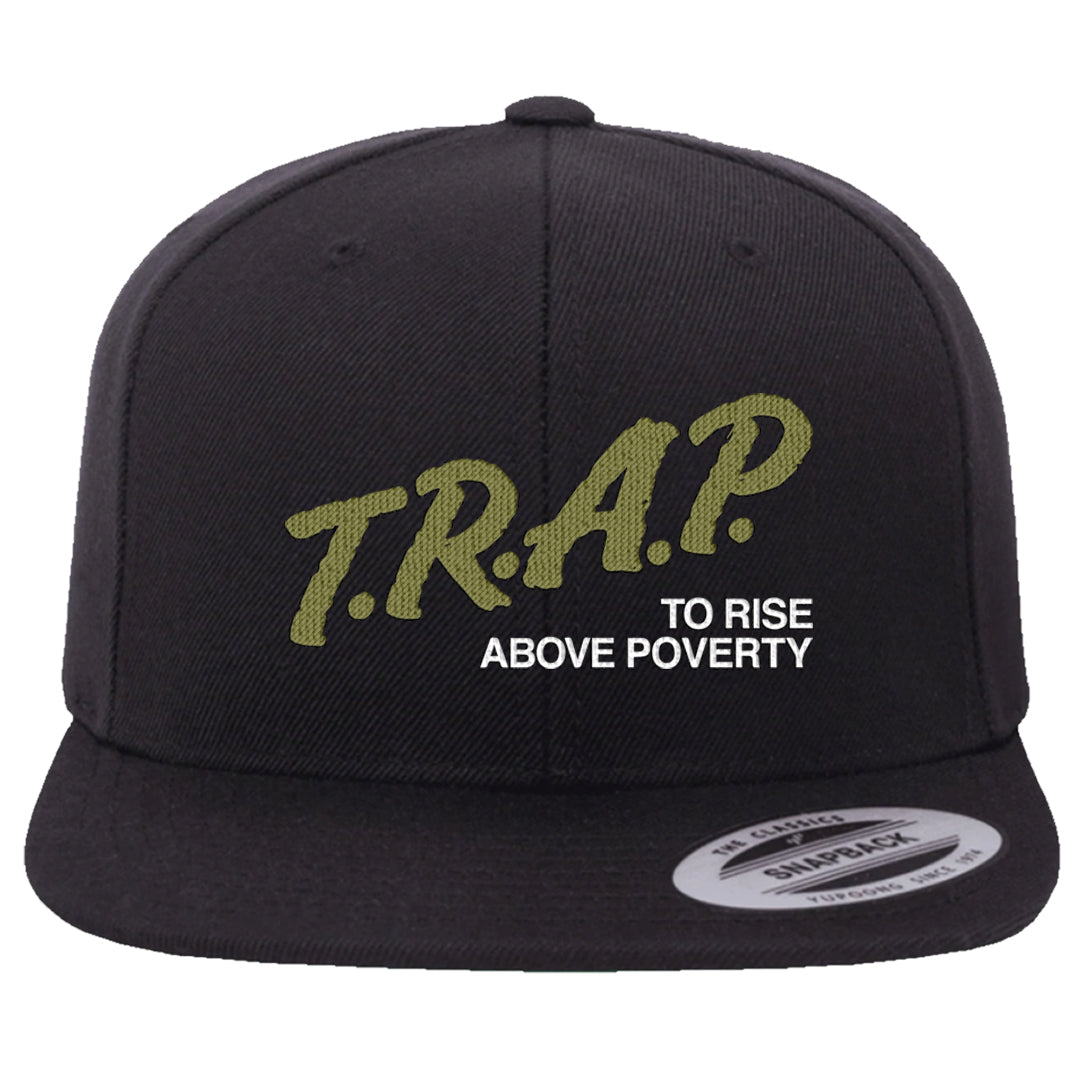 Medium Olive 1s Snapback Hat | Trap To Rise Above Poverty, Black