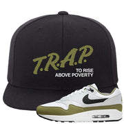 Medium Olive 1s Snapback Hat | Trap To Rise Above Poverty, Black