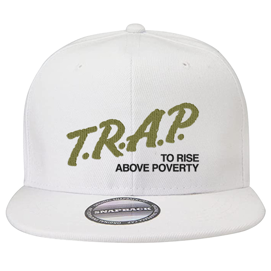 Medium Olive 1s Snapback Hat | Trap To Rise Above Poverty, White