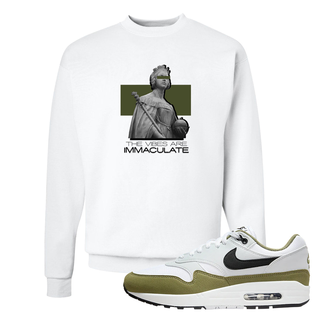 Medium Olive 1s Crewneck Sweatshirt | The Vibes Are Immaculate, White