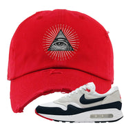 Obsidian 1s Distressed Dad Hat | All Seeing Eye, Red