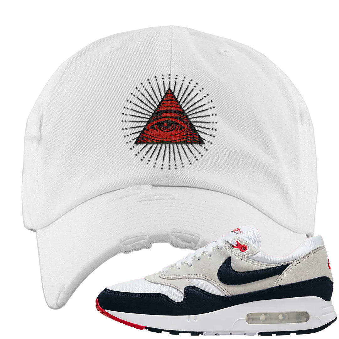 Obsidian 1s Distressed Dad Hat | All Seeing Eye, White