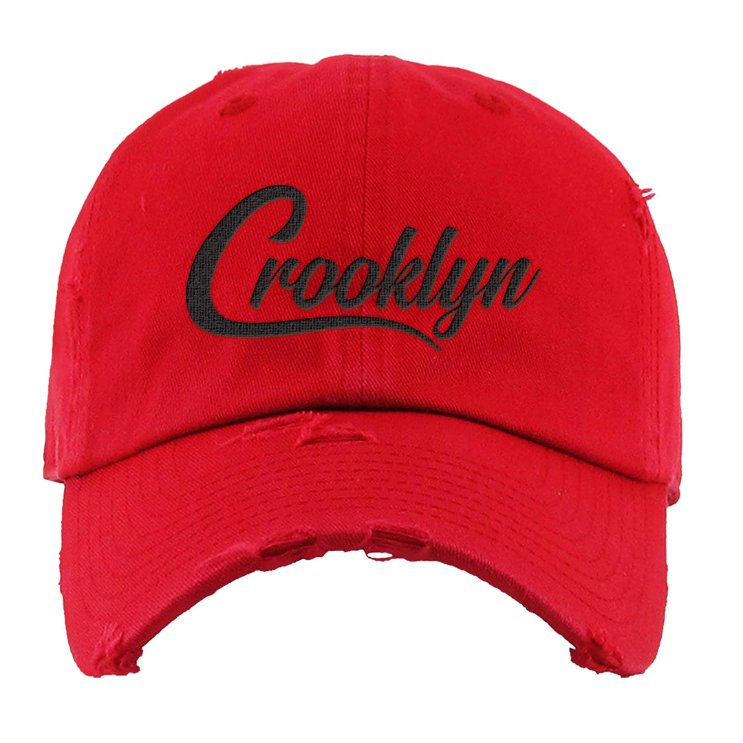 Obsidian 1s Distressed Dad Hat | Crooklyn, Red
