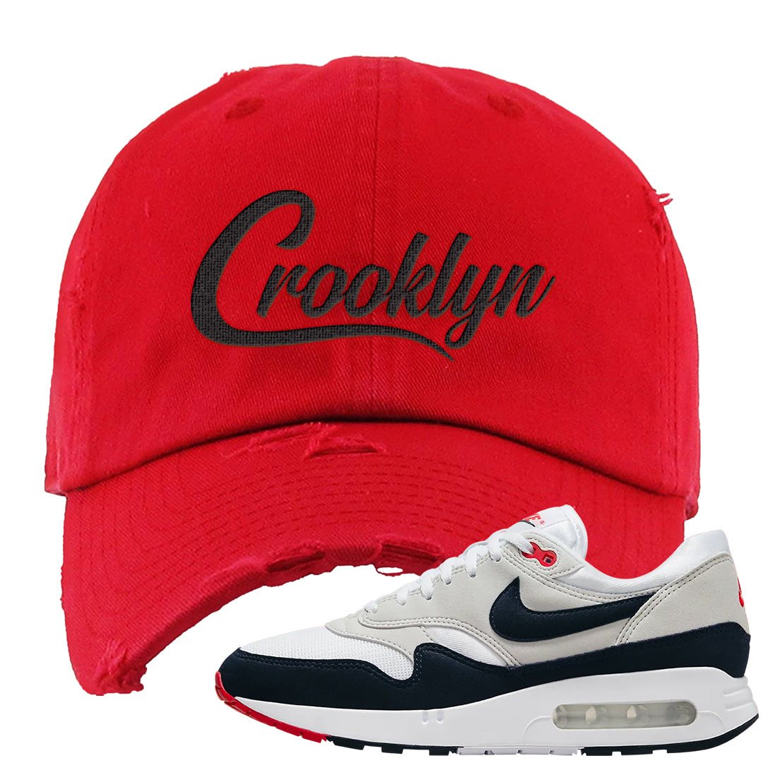 Obsidian 1s Distressed Dad Hat | Crooklyn, Red