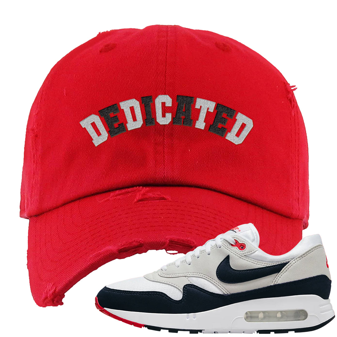 Obsidian 1s Distressed Dad Hat | Dedicated, Red