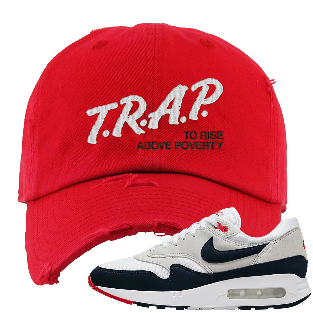 Obsidian 1s Distressed Dad Hat | Trap To Rise Above Poverty, Red