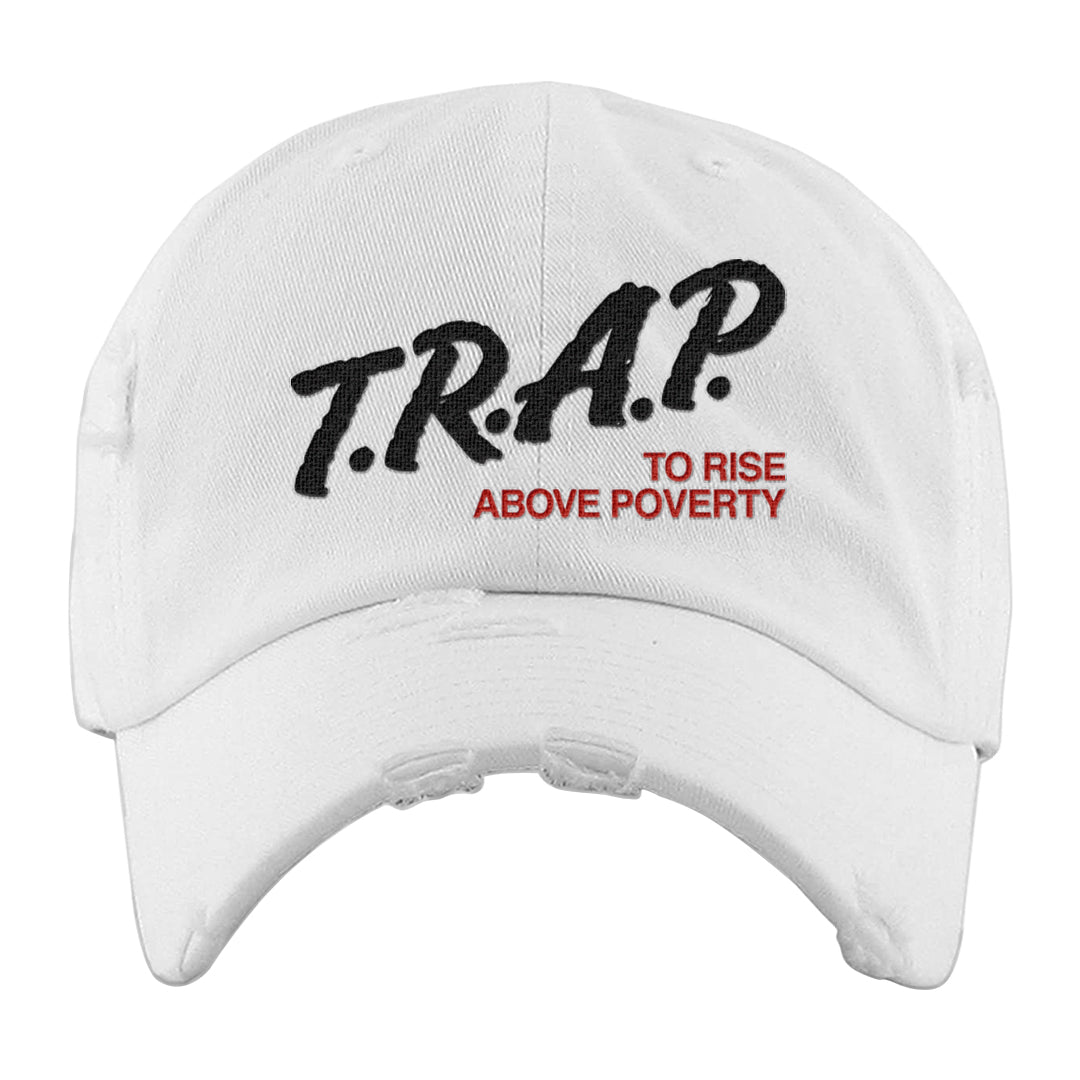 Obsidian 1s Distressed Dad Hat | Trap To Rise Above Poverty, White