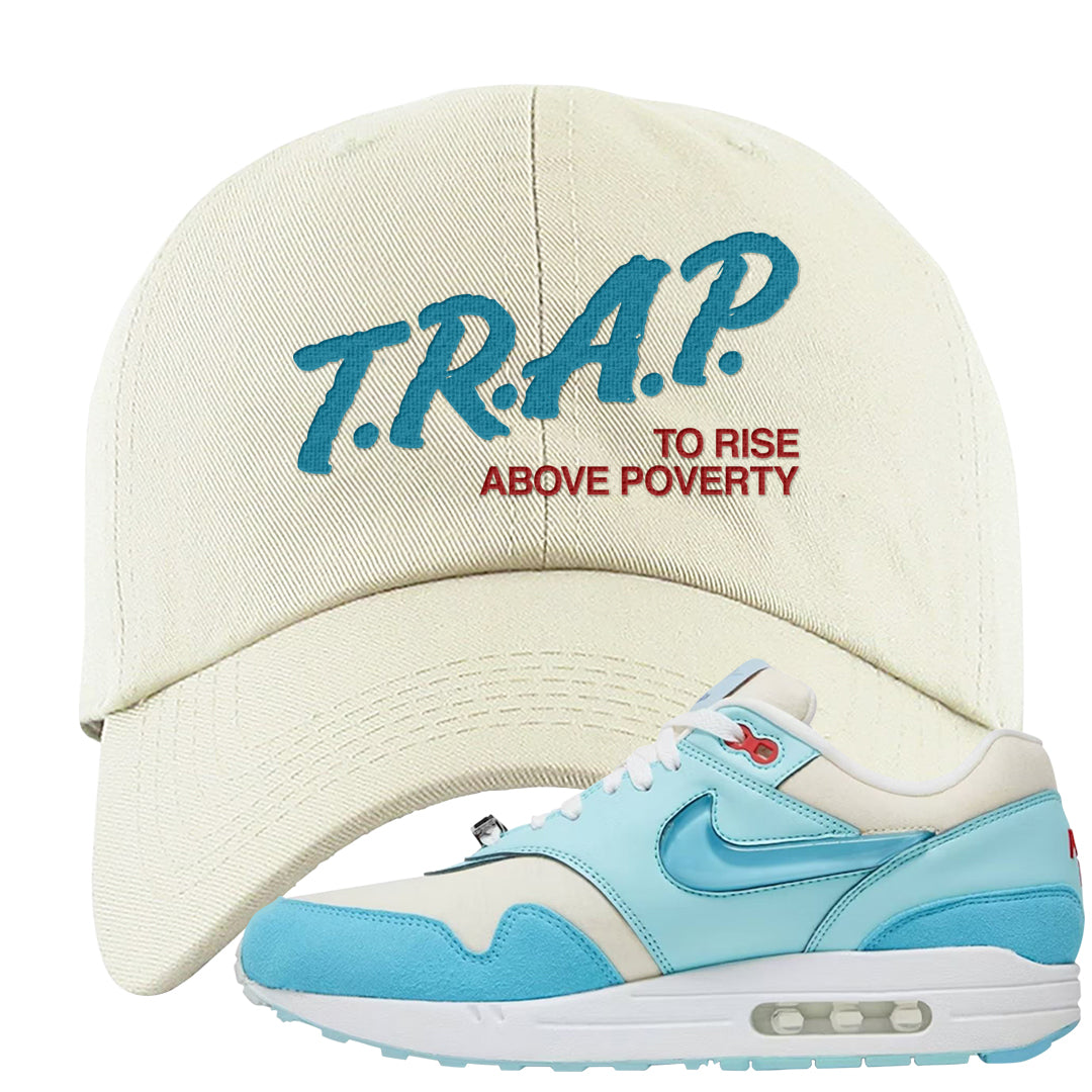 Puerto Rico Blue Gale 1s Dad Hat | Trap To Rise Above Poverty, White