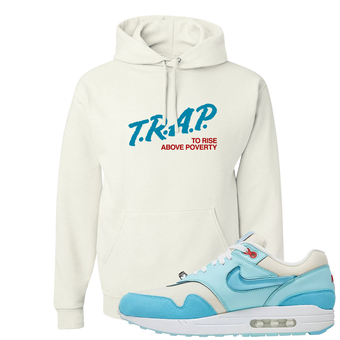 Puerto Rico Blue Gale 1s Hoodie | Trap To Rise Above Poverty, White