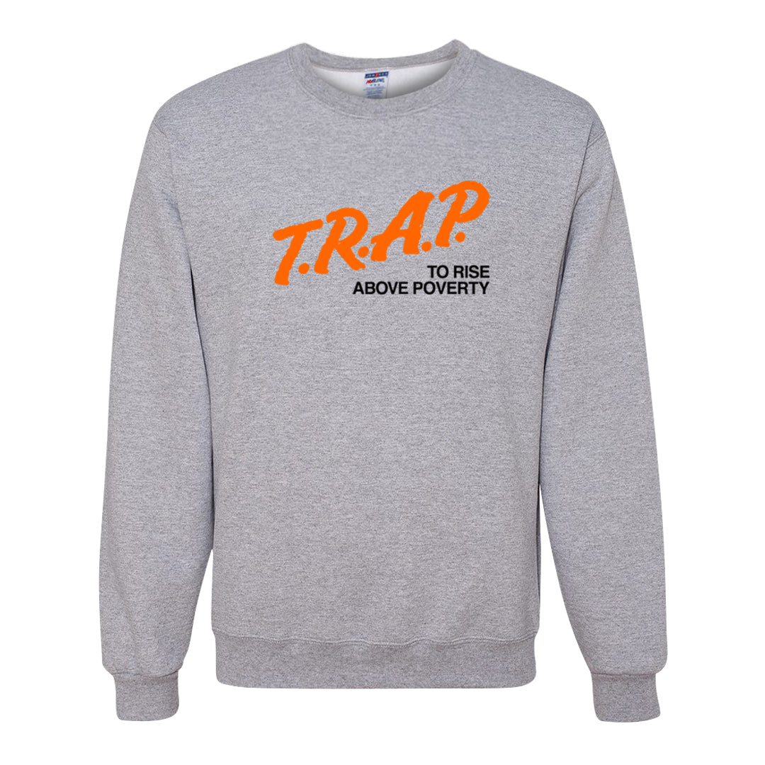 Puerto Rico Orange Frost 1s Crewneck Sweatshirt | Trap To Rise Above Poverty, Ash