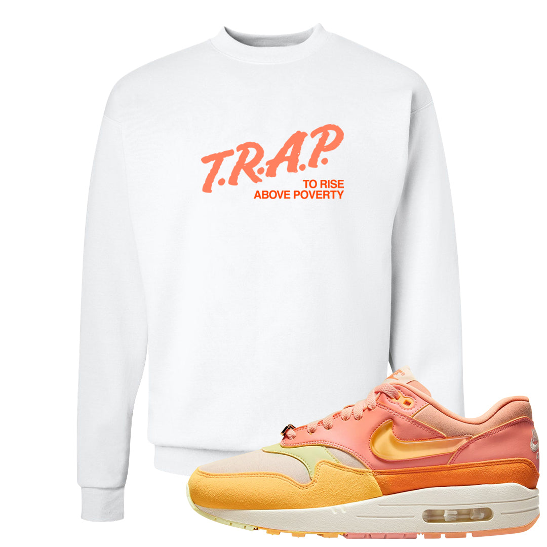 Puerto Rico Orange Frost 1s Crewneck Sweatshirt | Trap To Rise Above Poverty, White