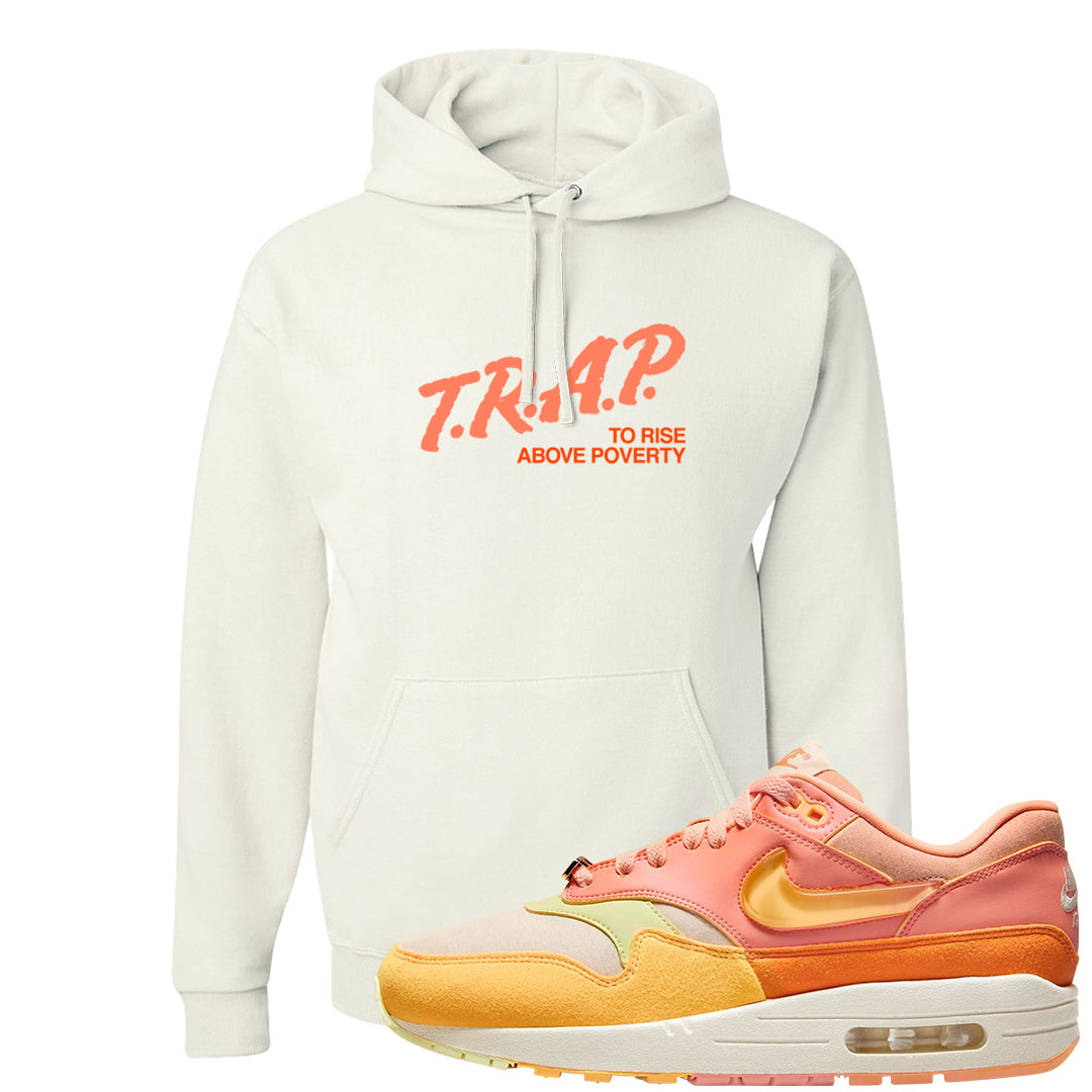 Puerto Rico Orange Frost 1s Hoodie | Trap To Rise Above Poverty, White